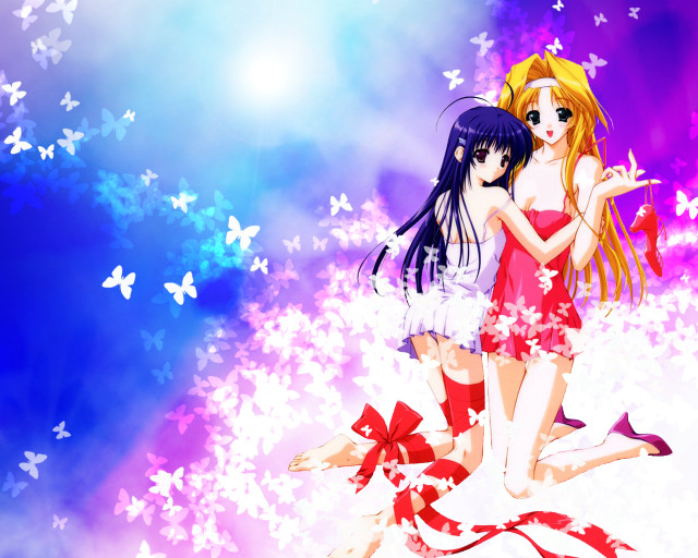 Anime girls butterflies stars colorful free wallpaper for desktop - medium preview image