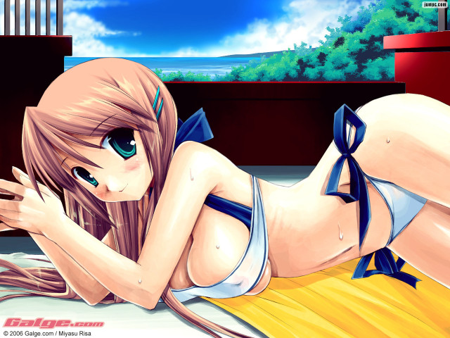 Cartoon girl beach bikini aqua free wallpaper for desktop - medium preview image