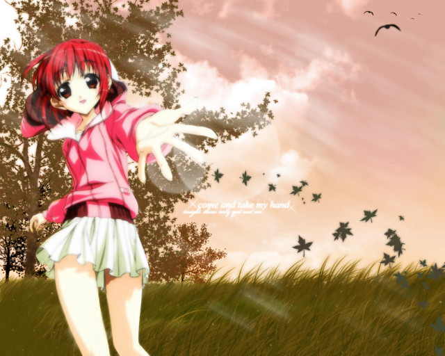 Girl field tree birds pink free wallpaper for desktop - medium preview image