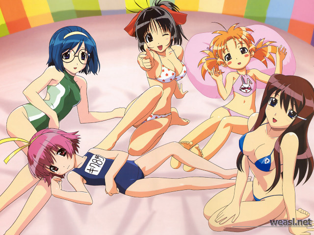 Anime girls rainbow bikini bed free wallpaper for desktop - medium preview image