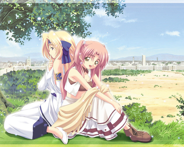 Anime girls sitting under tree #2 free wallpaper for desktop - medium preview image