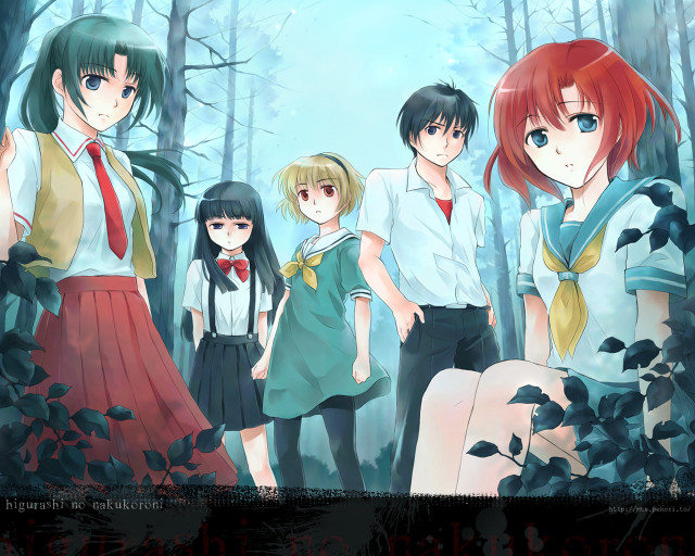Forest schoolgirls nature bushes uniforms free wallpaper for desktop - medium preview image