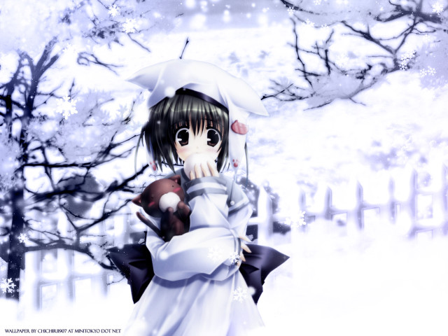 Woman white dress umbrella snow free wallpaper for desktop - medium preview image