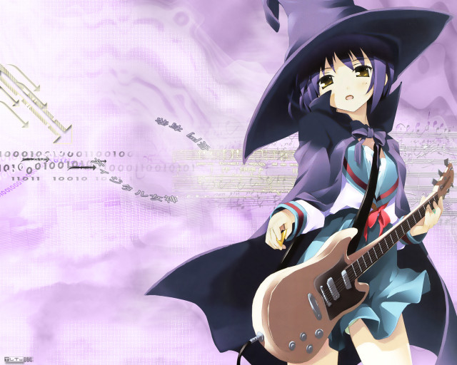 Witch guitar singing purple anime free wallpaper for desktop - medium preview image