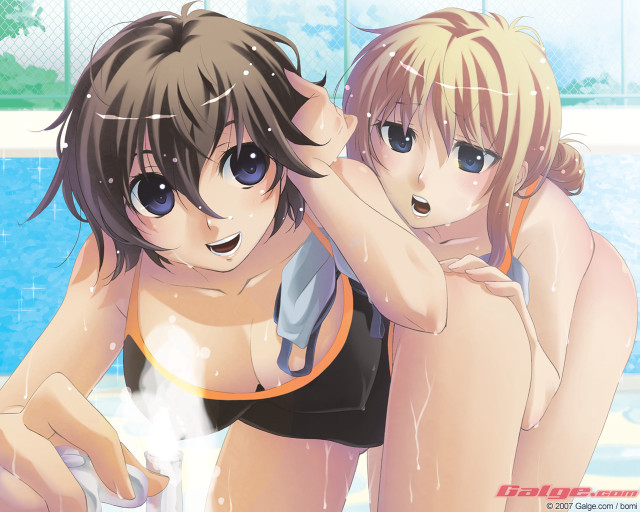 Anime girls pool cat dog free wallpaper for desktop - medium preview image