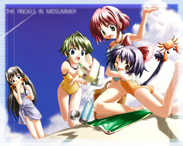 Anime girls beach summer casual free wallpaper for desktop - medium preview image