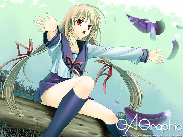Girl bird log longhair ribbon free wallpaper for desktop - medium preview image