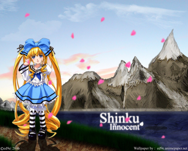 Anime blonde haired blue dress free wallpaper for desktop - medium preview image