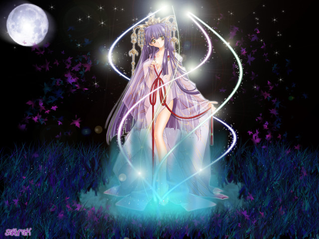 Fantasy aurora moon girl japanese free wallpaper for desktop - medium preview image