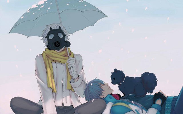 Person umbrella dog snow falling free wallpaper for desktop - medium preview image