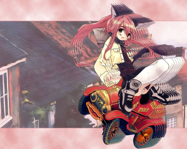 Girl motorcycle cat urban anime free wallpaper for desktop - medium preview image