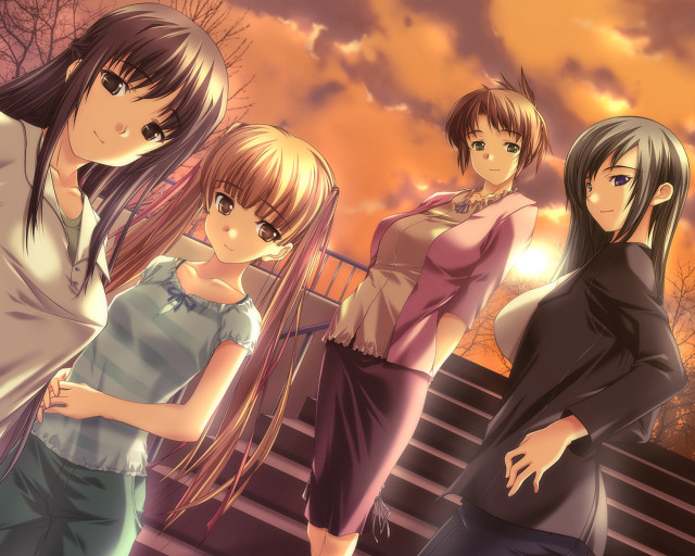 Sunset girls urban illustration 4girls free wallpaper for desktop - medium preview image
