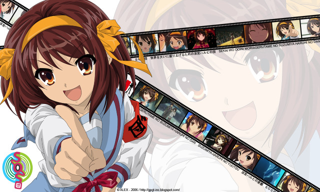 Girl pointing movie strip smile free wallpaper for desktop - medium preview image