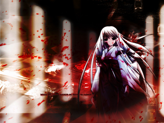 Long white hair sword blood free wallpaper for desktop - medium preview image