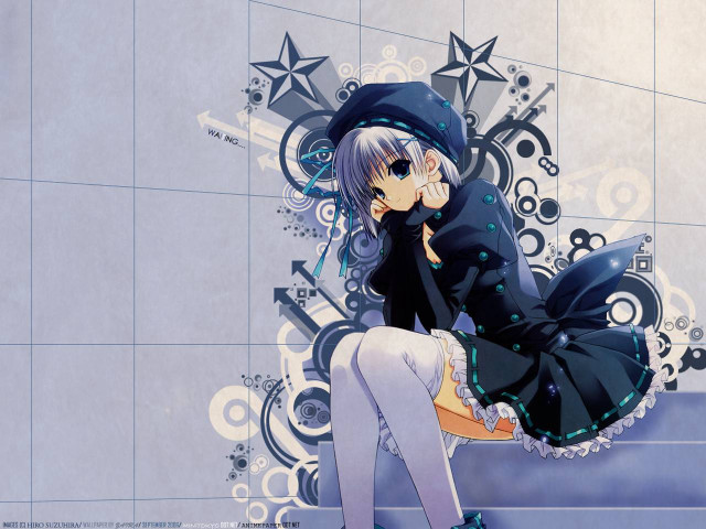 Anime girl sitting ledger hat free wallpaper for desktop - medium preview image