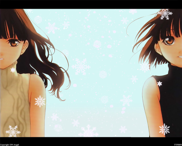 Anime girls snowflakes flower brown free wallpaper for desktop - medium preview image