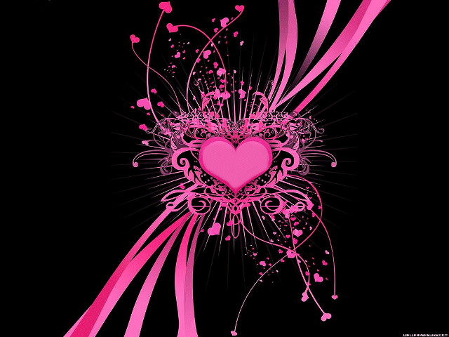 Pink heart swirls black background free wallpaper for desktop - medium preview image