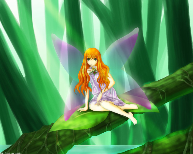 Cartoon girl leaf forest flower free wallpaper for desktop - medium preview image