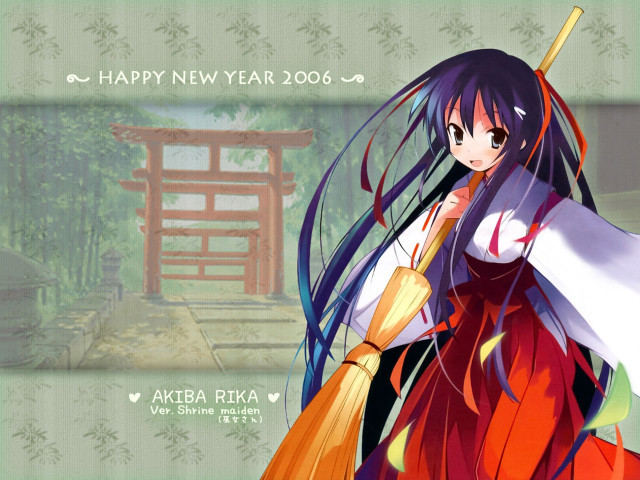 Woman kimono broom sign happynewyear free wallpaper for desktop - medium preview image
