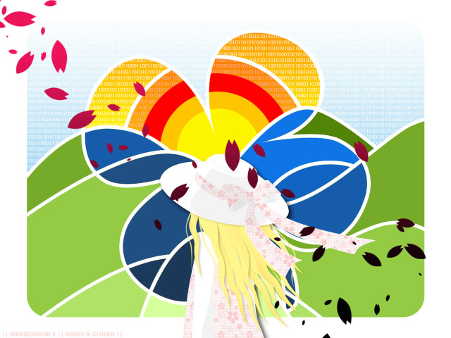 Woman hat leaves rainbow anime free wallpaper for desktop - medium preview image