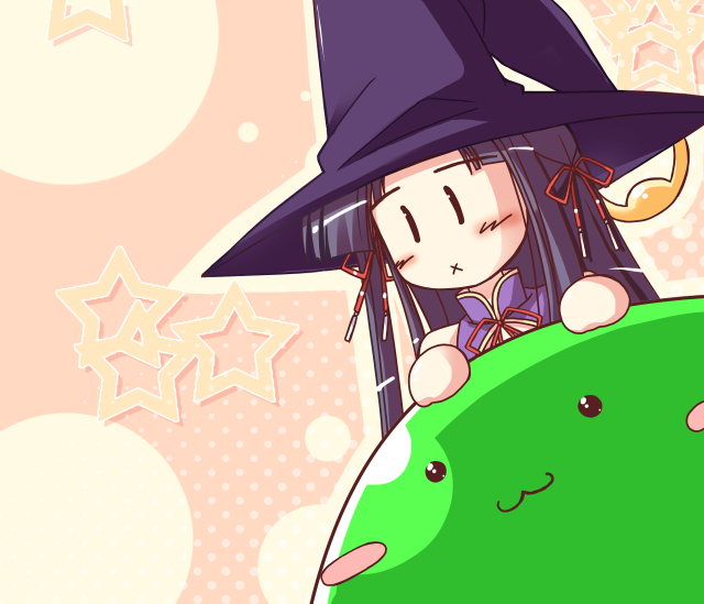 Witch cat girl green stars free wallpaper for desktop - medium preview image