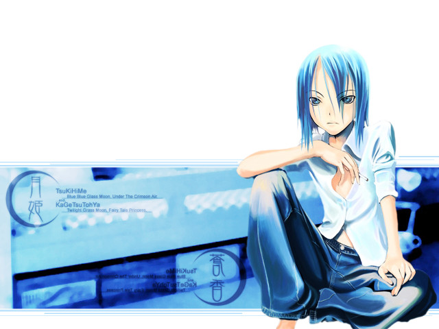 Anime girl blue hair bench free wallpaper for desktop - medium preview image