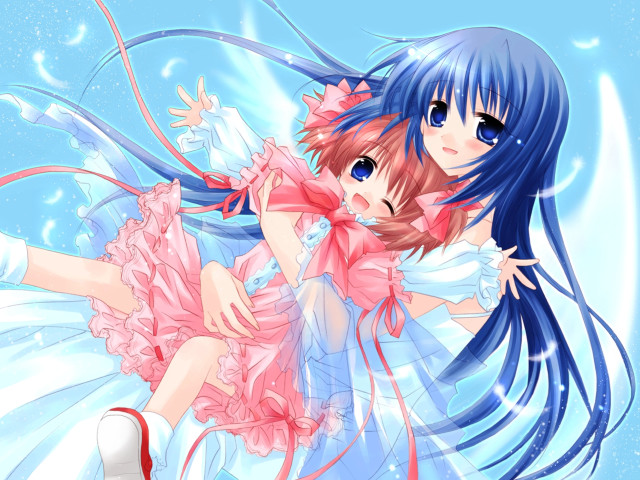 Blue haired girl pink dress #2 free wallpaper for desktop - medium preview image