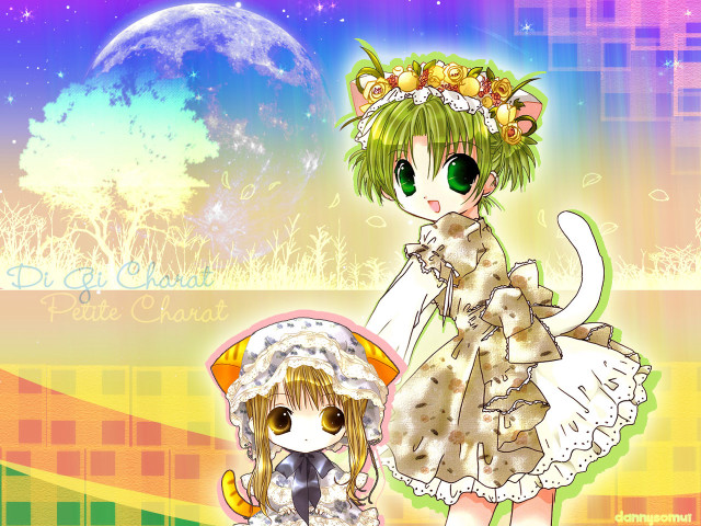 Girl dog fullmoon anime cat free wallpaper for desktop - medium preview image