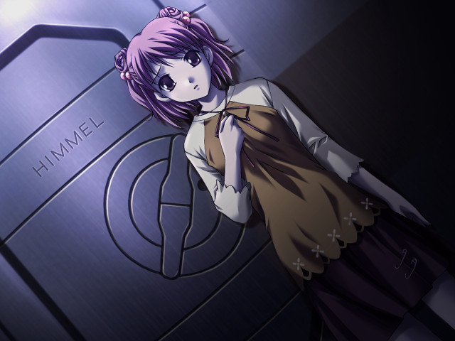 Purple haired girl metal door free wallpaper for desktop - medium preview image