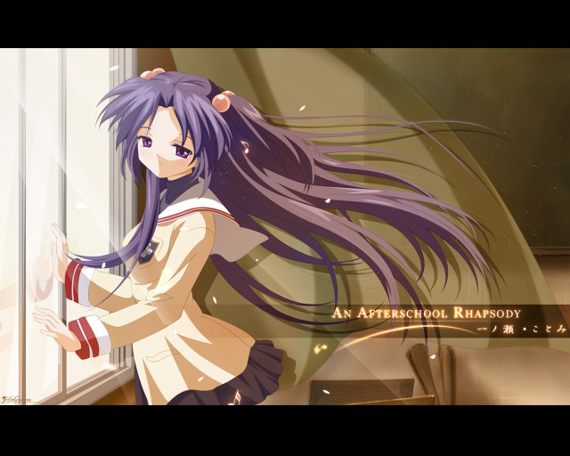 Purple haired girl classroom wind free wallpaper for desktop - medium preview image