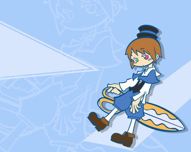 Cartoon girl surfboard hat blue free wallpaper for desktop - medium preview image