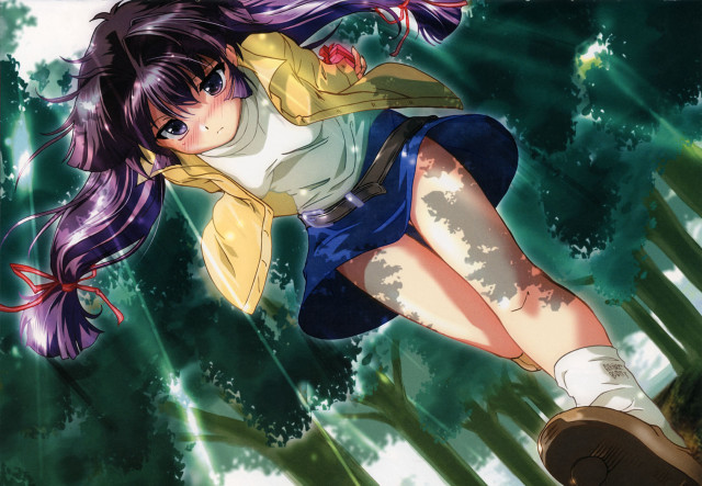 Girl flying long hair yellow free wallpaper for desktop - medium preview image