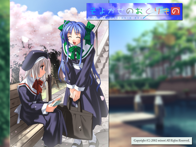 Anime girls bench river bridge free wallpaper for desktop - medium preview image