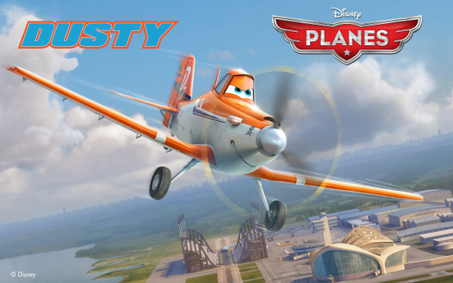 Cartoon airplane flying city disney free wallpaper for desktop - medium preview image