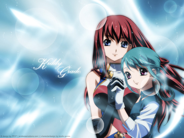 Anime girls hug blue bubbles free wallpaper for desktop - medium preview image