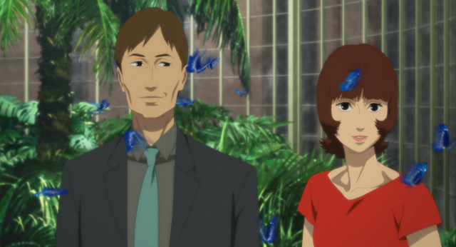 Man woman blue butterflies garden free wallpaper for desktop - medium preview image