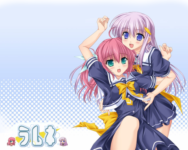 Anime girls hug smile pink free wallpaper for desktop - medium preview image