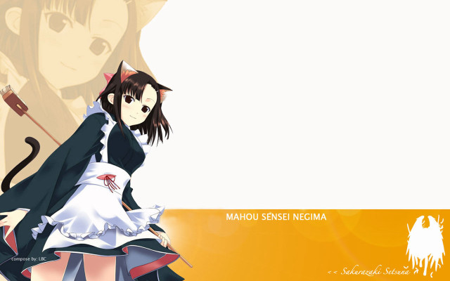 Anime cat maid kimono brown free wallpaper for desktop - medium preview image