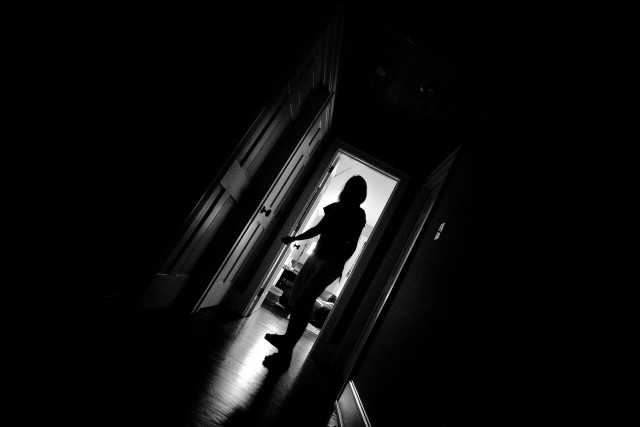 Doorway silhouette blackandwhite dimlighting longhair free wallpaper for desktop - medium preview image