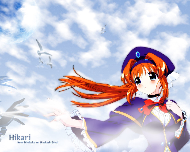 Anime girl red hair flying free wallpaper for desktop - medium preview image