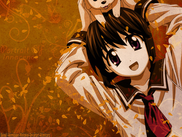 Anime bear holding leaf autumn free wallpaper for desktop - medium preview image