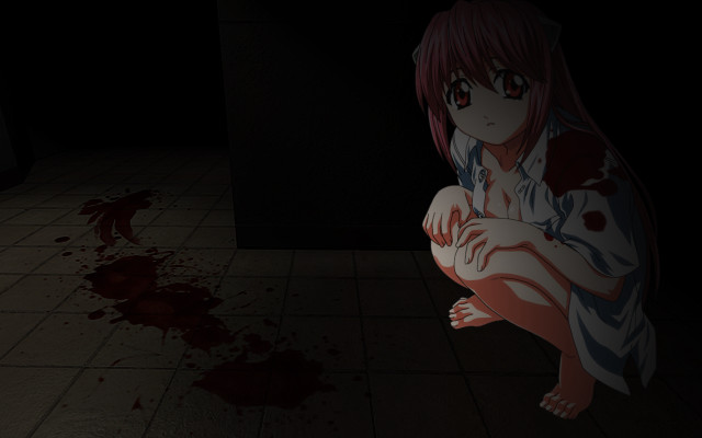 Blood bloodied girl squatting bathroom free wallpaper for desktop - medium preview image