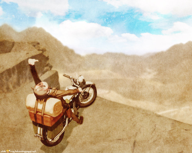 Mountain motorcycle man raising arms free wallpaper for desktop - medium preview image