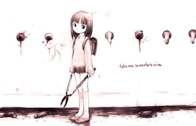 Girl umbrella wall balloons manga free wallpaper for desktop - medium preview image