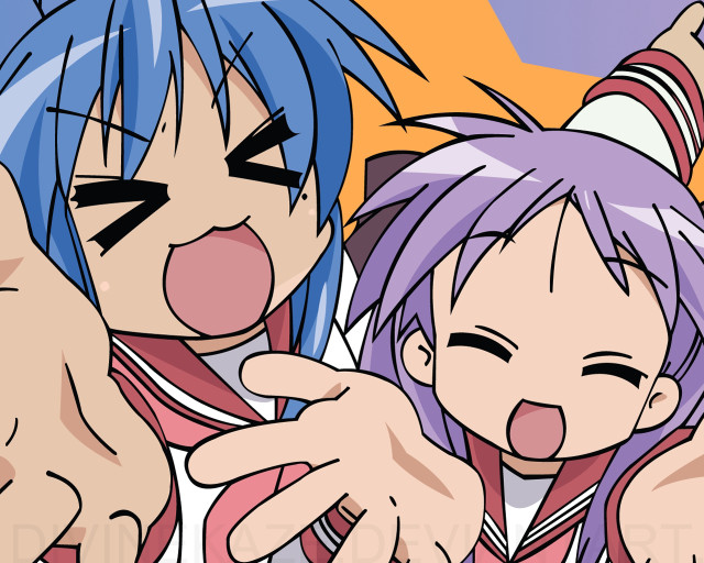 Anime characters pointing faces orange free wallpaper for desktop - medium preview image