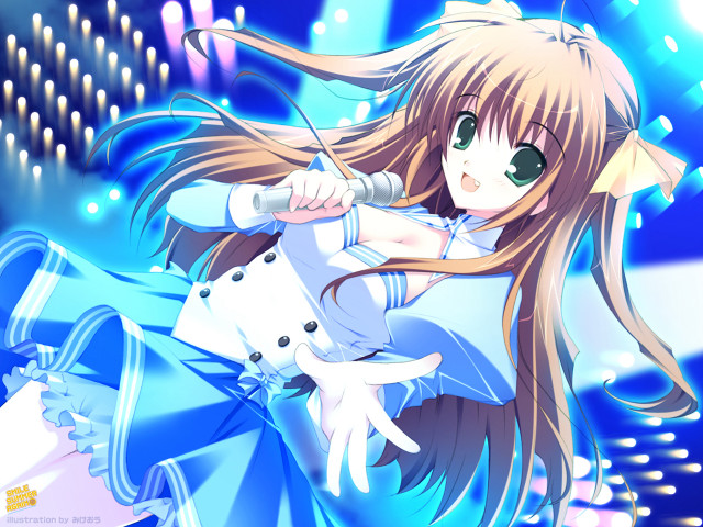 Anime girl sword blue dress free wallpaper for desktop - medium preview image