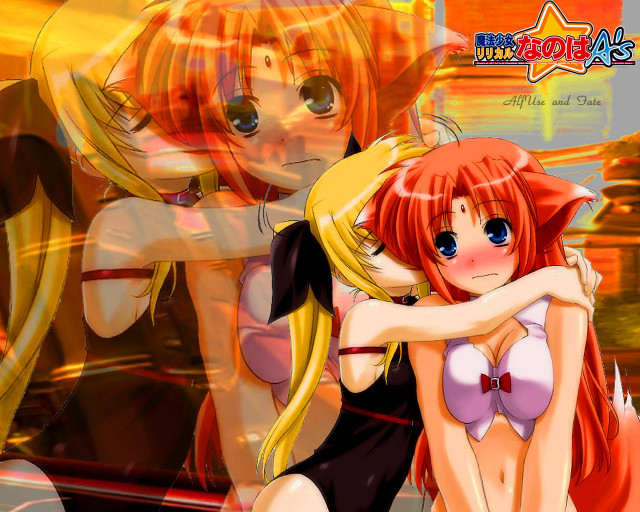 Anime sisters hug neon star free wallpaper for desktop - medium preview image