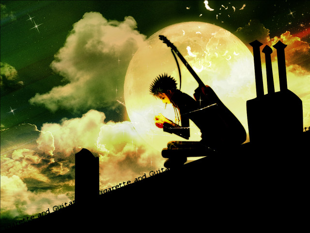 Full moon silhouette sword stars free wallpaper for desktop - medium preview image