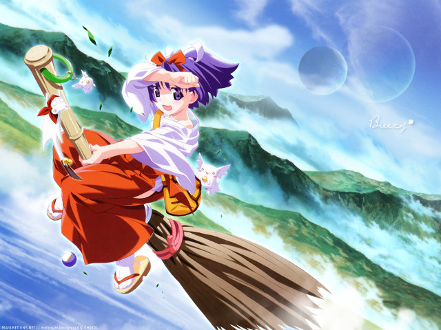 Woman flying broom cat miko free wallpaper for desktop - medium preview image