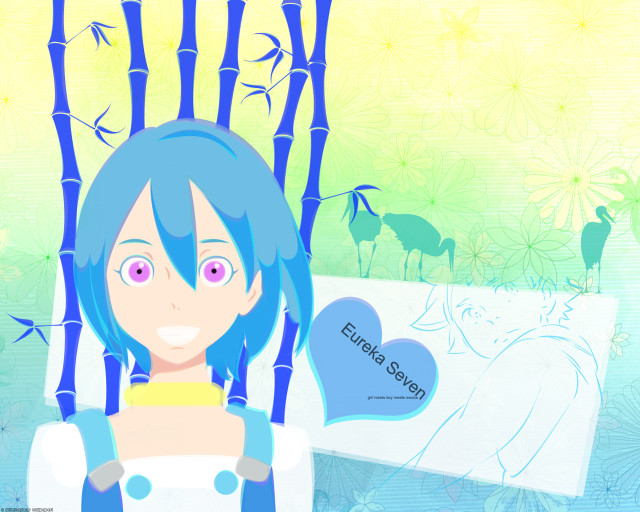 Blue haired girl bamboo heart free wallpaper for desktop - medium preview image